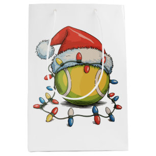 Tennis Christmas Xmas Lights Santa Hat Sports Medium Gift Bag