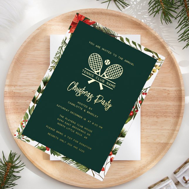 Tennis Club Annual Christmas Party Gold (Christmas Party Invitation Lawn Tennis Country Club Annual Holiday Event)