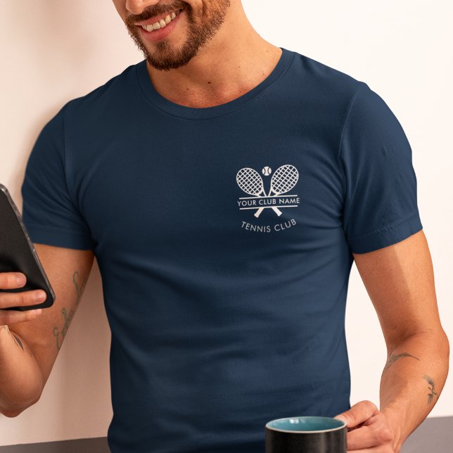 Tennis Club Coach Name Team Logo  Tri-Blend Shirt (Custom Lawn Tennis Club Matching Navy Blue T-shirt Front View with logo)