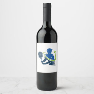 Tennis Club Logo -  Dynamic Action, Sporty Style Wine Label