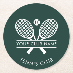 Tennis Club Name Team Logo Green Custom Round Paper Coaster