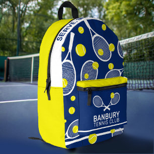 Tennis club sports yellow blue white custom printed backpack
