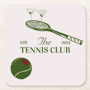 tennis club themed party square paper coaster