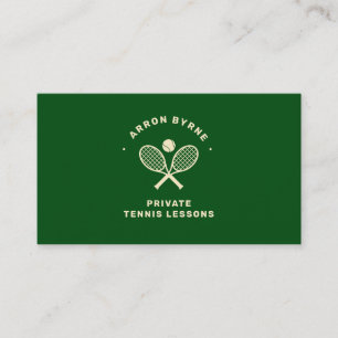 Tennis Coach Crossed Rackets Green Business Card