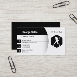 Tennis Coach Female Tennis Player Black White Business Card