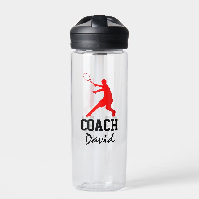 Tennis coach gift squeezable water bottle with lid (Front)