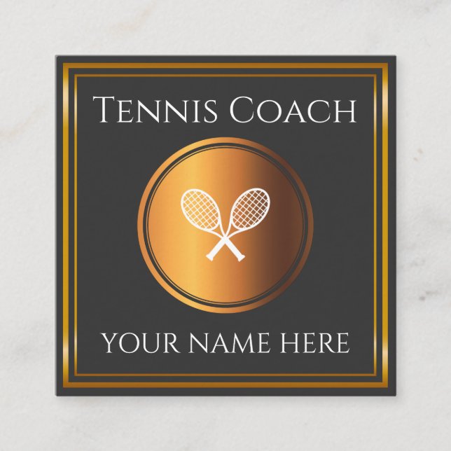 Tennis Coach Instructor Teacher Gold Minimal Sport Square Business Card (Front)