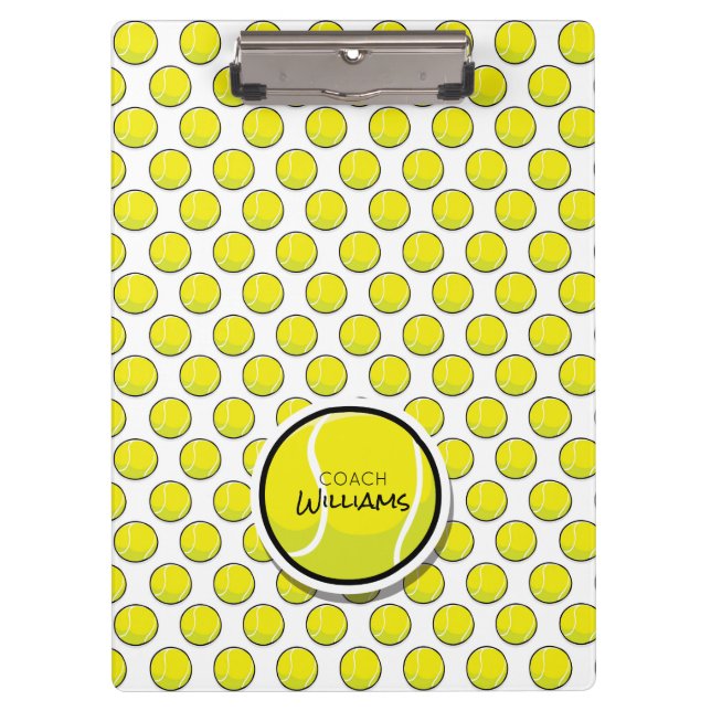 Tennis COACH NAME Balls Sports Team Varsity Fun Clipboard (Front)