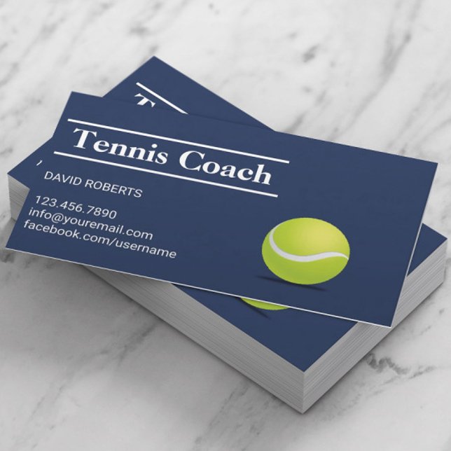 Tennis Coach Navy Blue Minimalist Business Card (Creator Uploaded)