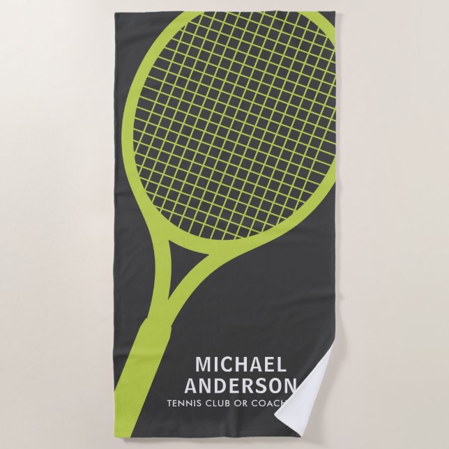 Tennis coach player racket personalized name club beach towel (Front)