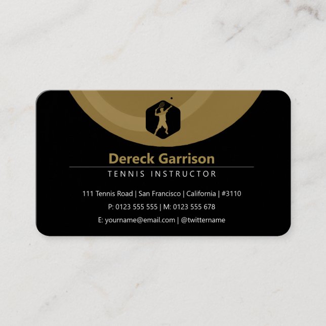 Tennis Coach | Trainer Practice Lessons Golden Business Card (Front)