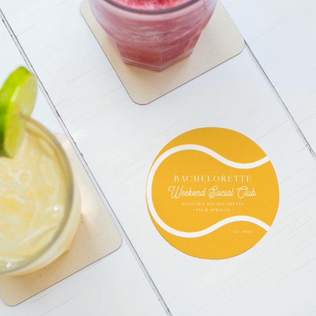 Tennis Country Club | Bachelorette  Round Paper Coaster (Creator Uploaded)