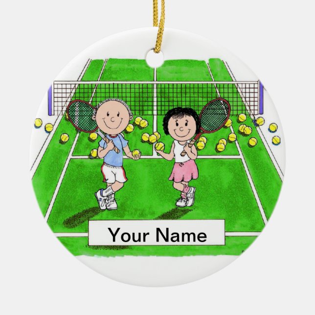 Tennis Couple Ceramic Tree Decoration (Front)