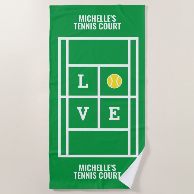 Tennis court beach towel gift with custom name (Front)