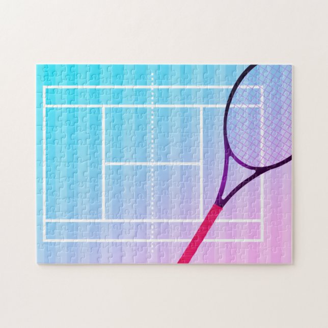 Tennis Court Racket Girls Sports Pink Purple Blue Jigsaw Puzzle (Horizontal)