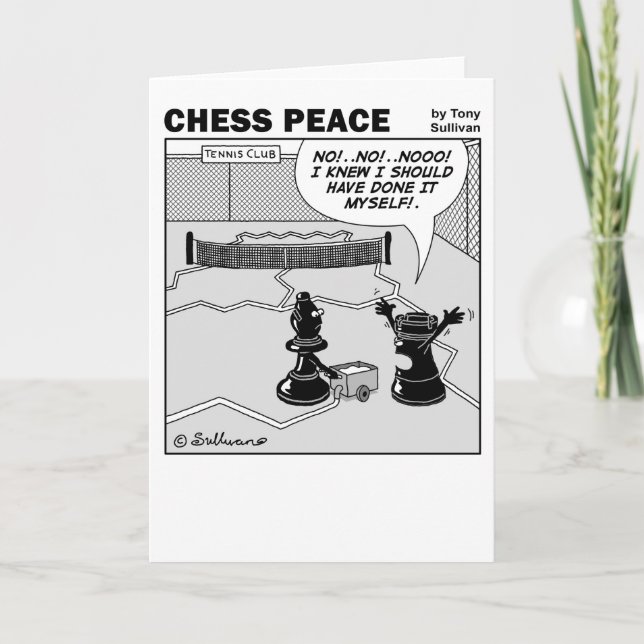Tennis Court scene Chess Peace cartoon Card (Front)