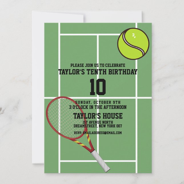Tennis Court Sports Custom Birthday Party Invitation (Front)