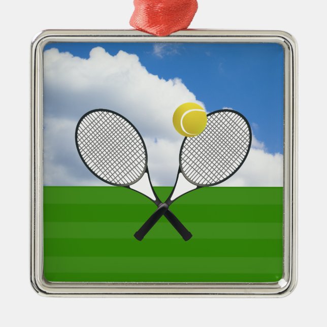 Tennis court & TENNIS RACKETS Metal Tree Decoration (Front)