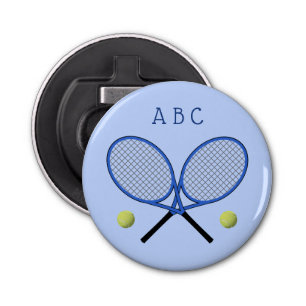 Tennis crossed rackets initials blue bottle opener