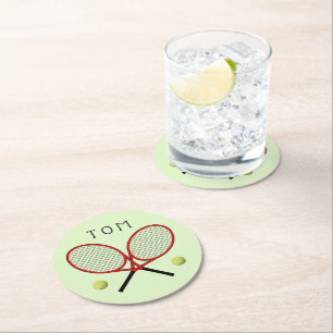 Tennis crossed rackets personalised Paper Coaster