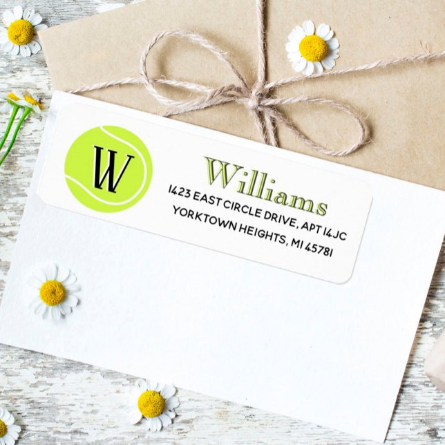 Tennis Custom Monogram Name Return Address  Label (Creator Uploaded)