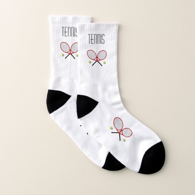 Tennis custom text crossed rackets white socks (Pair)