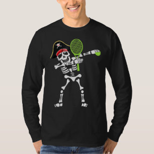 Tennis Dabbing Skeleton Pirate Hat Halloween T-Shirt
