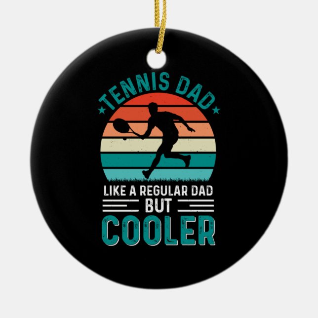 Tennis Dad Retro Sunset Ceramic Tree Decoration (Front)