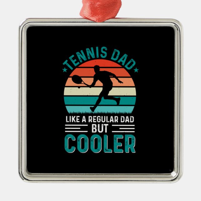 Tennis Dad Retro Sunset Metal Tree Decoration (Front)