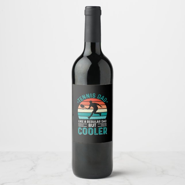 Tennis Dad Retro Sunset Wine Label (Front)