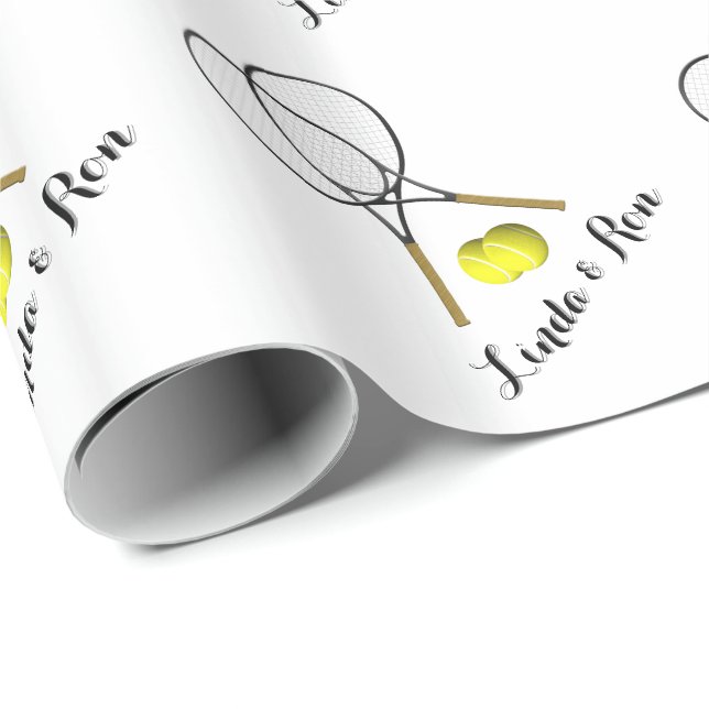 Tennis Doubles Add Names or Text White Wrapping Paper (Roll Corner)