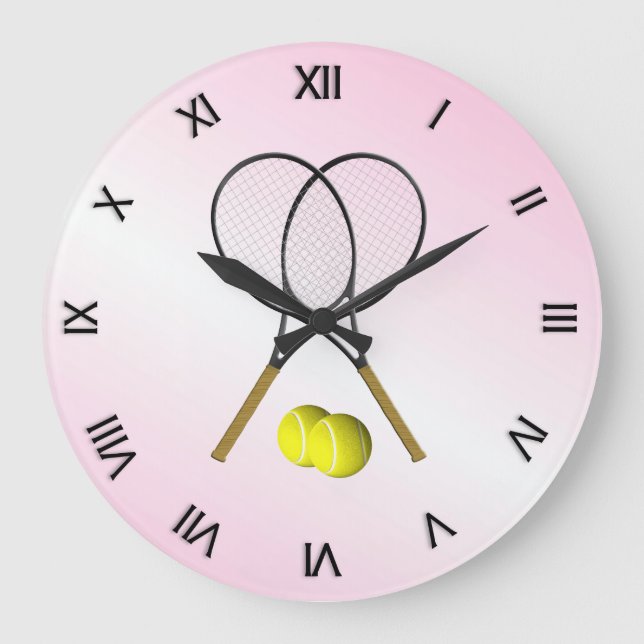 Tennis Doubles Pink Sports Large Clock (Front)