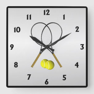 Tennis Doubles Silver Square Wall Clock