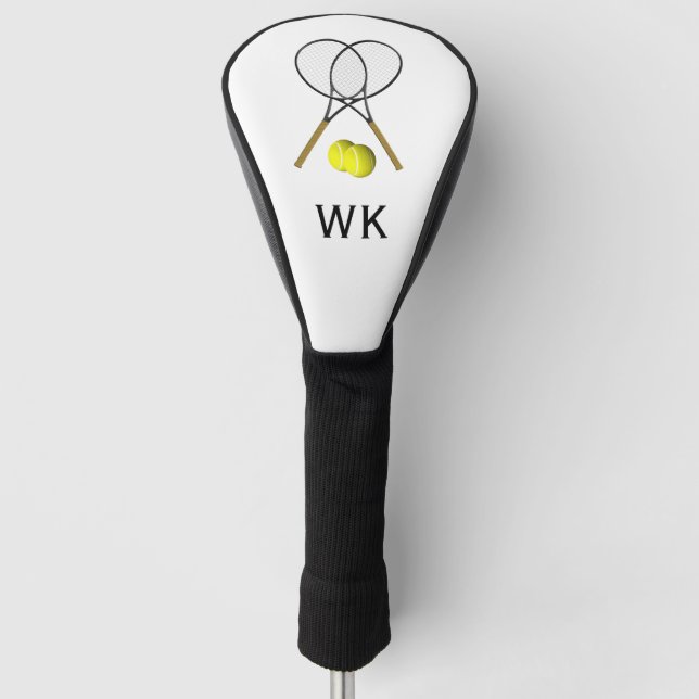 Tennis Doubles White Monogram Golf Head Cover (Front)