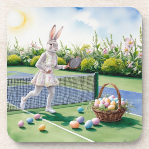 Tennis Easter Bunny Rabbit Player on the court Coaster