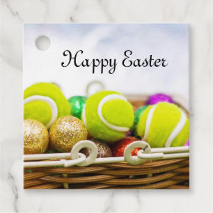 Tennis Easter Holiday with balls in basket Favour Tags
