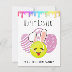 Tennis Easter Kawaii Bunny Ball Pink Eggs Colourfu Holiday Card