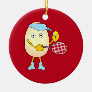 Tennis Egghead Ceramic Ornament