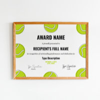 Tennis Excellence Award Certificate - Instant