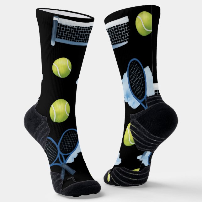 Tennis Father’s Day Blue Watercolor Pattern Socks  (Angled)