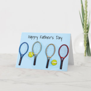 Tennis Father's Day with ball and racket on blue Card