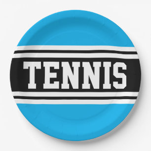 TENNIS Fun Bold Bright Purple Black Racing Stripes Paper Plate