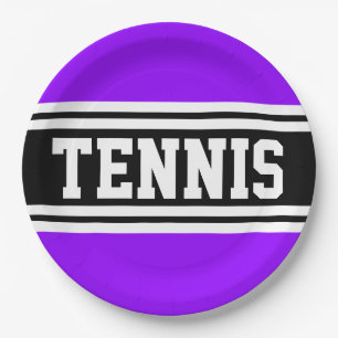 TENNIS Fun Bold Bright Purple Black Racing Stripes Paper Plate