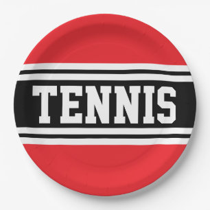 TENNIS Fun Bold Bright Purple Black Racing Stripes Paper Plate