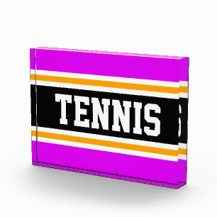 TENNIS Fun Bright Pink Black White Yellow Stripes Photo Block