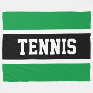 TENNIS Fun Sporty Bright Green Black White Stripes Fleece Blanket