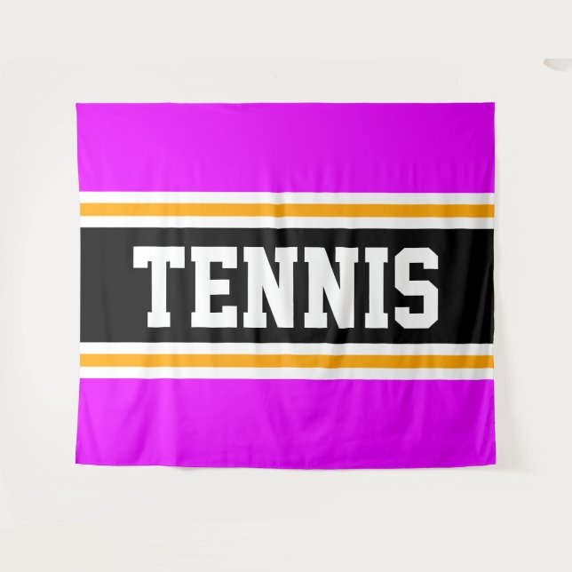 TENNIS Fun Sporty Bright Pink Black Yellow Stripes Tapestry (Front (Horizontal))
