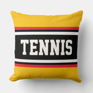 TENNIS Fun Yellow Orange Red Black White Stripes Cushion