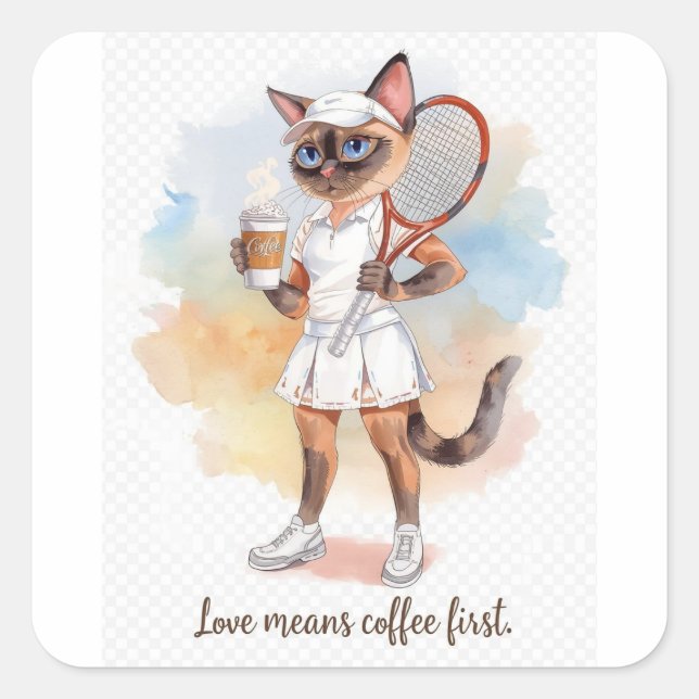 Tennis Funny Saying for Cat Lovers Square Sticker (Front)