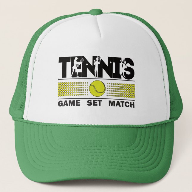 Tennis Game Set Match Trucker Hat (Front)
